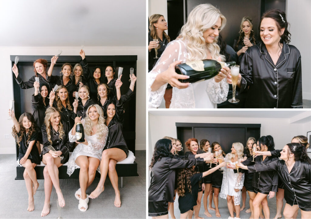 bride drinking champagne and celebrating before her Philadelphia wedding