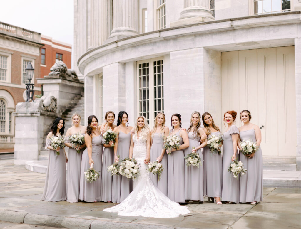 full bridal party at Merchant's Exchange by luxurious wedding photographer Emily Wren Photography