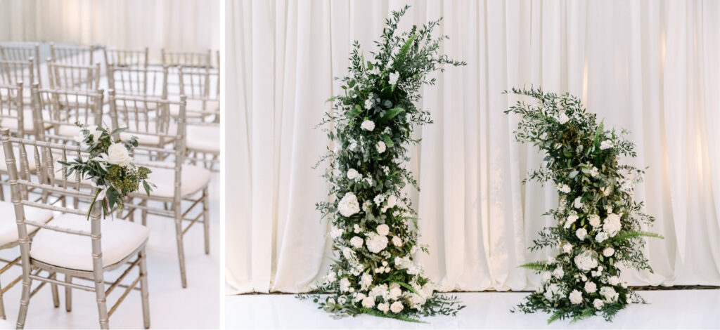 white floral wedding archway by Emily Wren Photography