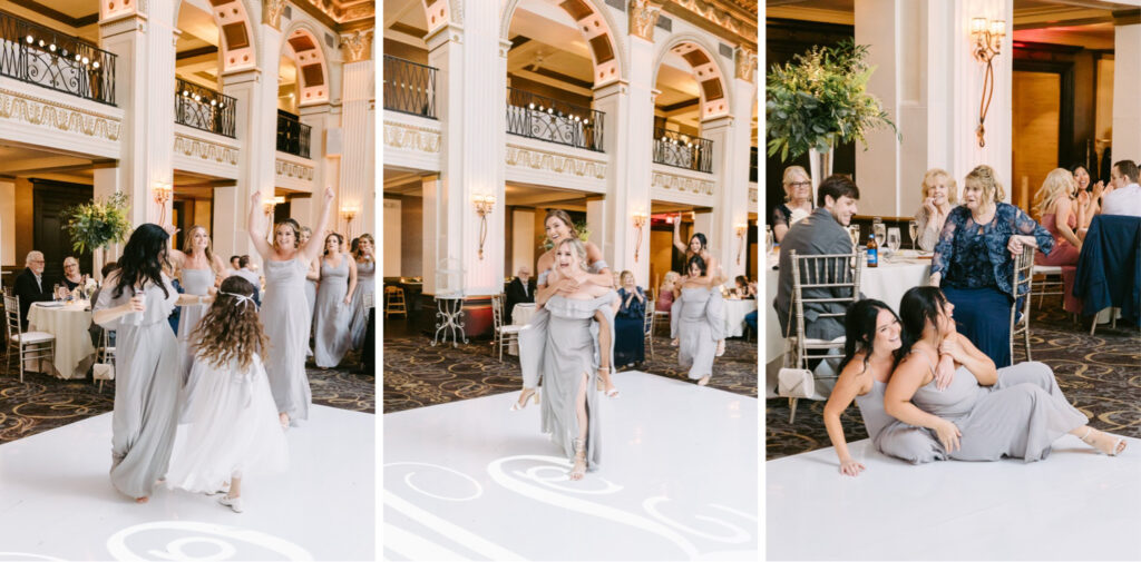 fun bridal party reception entrances at Philadelphia's Ballroom at the Ben by Emily Wren Photography