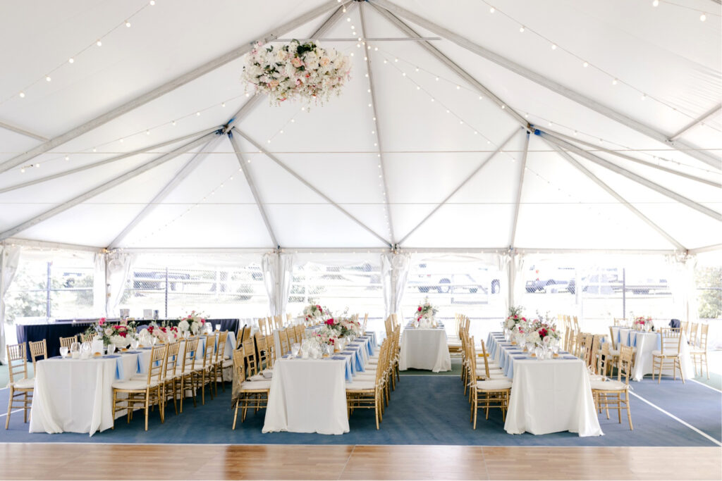 white tented outdoor wedding reception