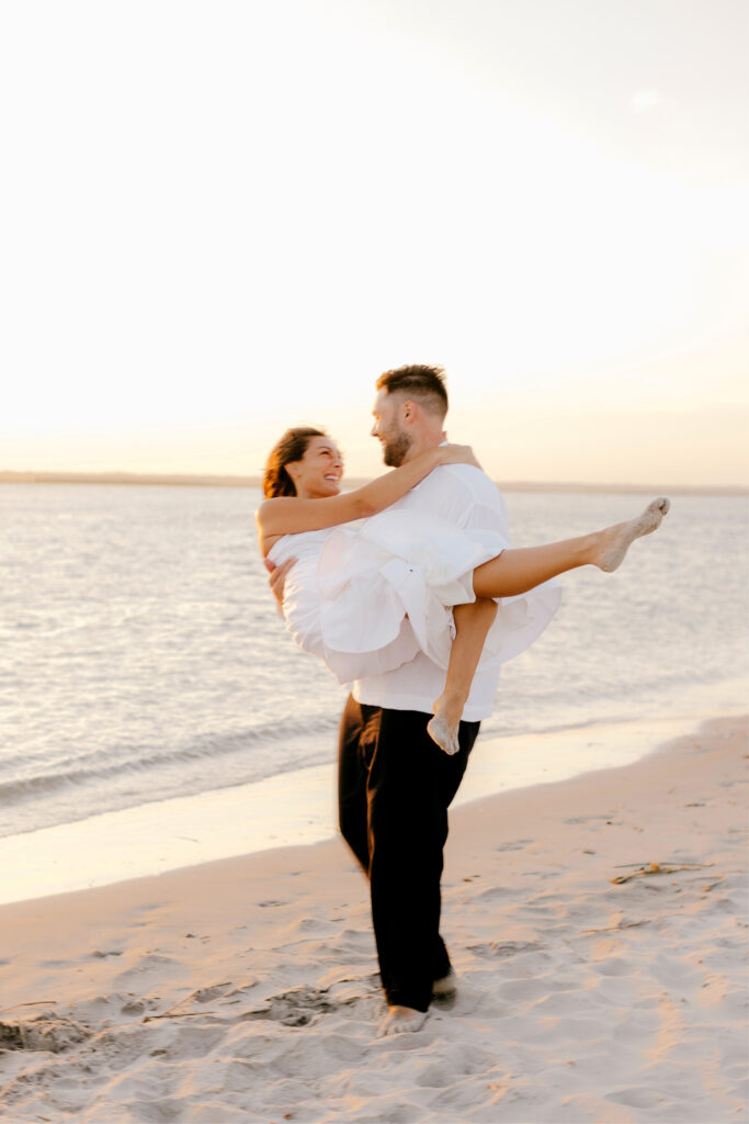 Jersey Shore engagement session during golden hour