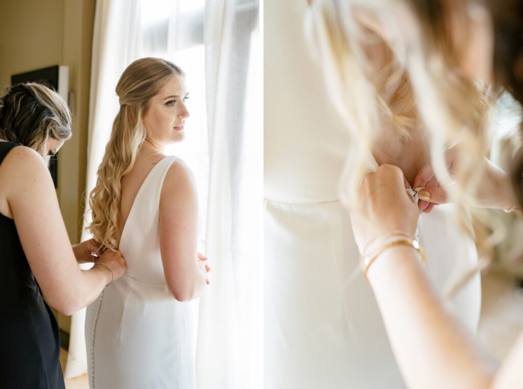 bride getting ready for her Lakeside summer wedding