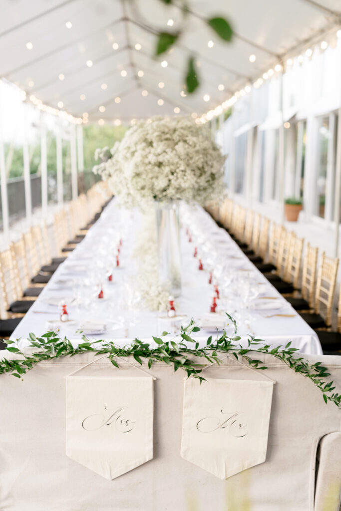 all white wedding reception details by Emily Wren Photography