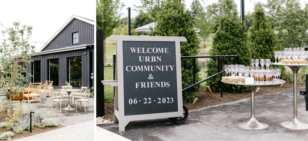 black and grey welcome sign at Terrain Gardens launch party