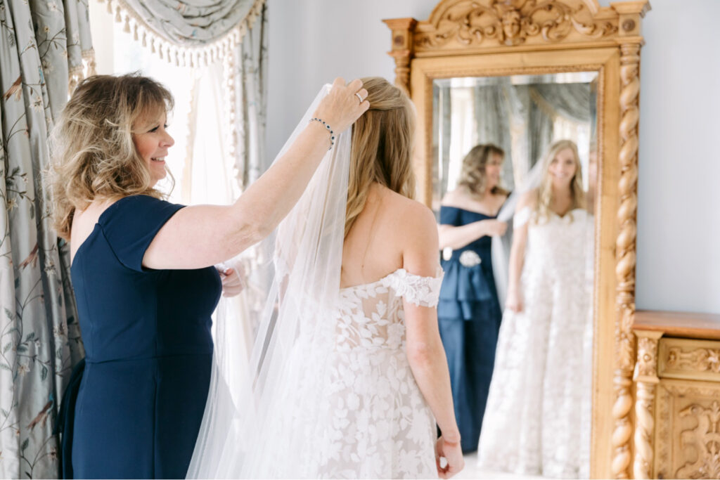 bride getting ready for her outdoor summer Pennsylvania wedding day by Emily Wren Photography