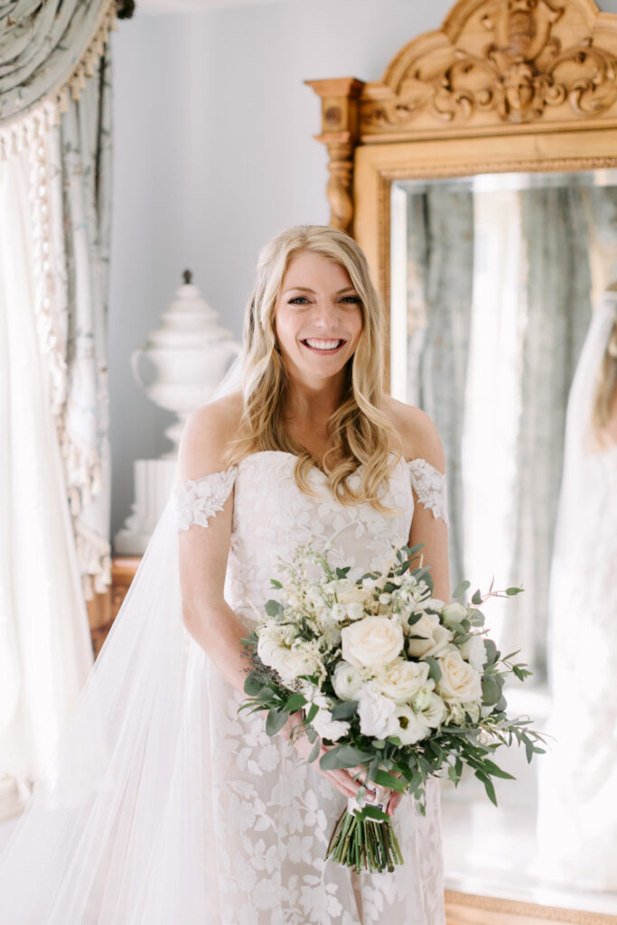 Pennsylvania bride before her outdoor garden wedding ceremony at the Inn at Barley Sheaf by Emily Wren Photography