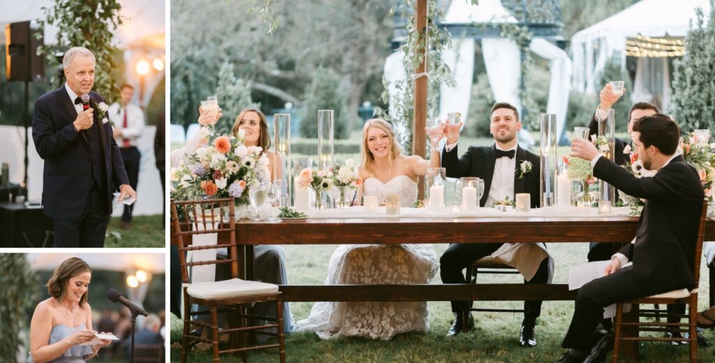 bride & groom toasting during their Inn at Barley Sheaf outdoor wedding reception