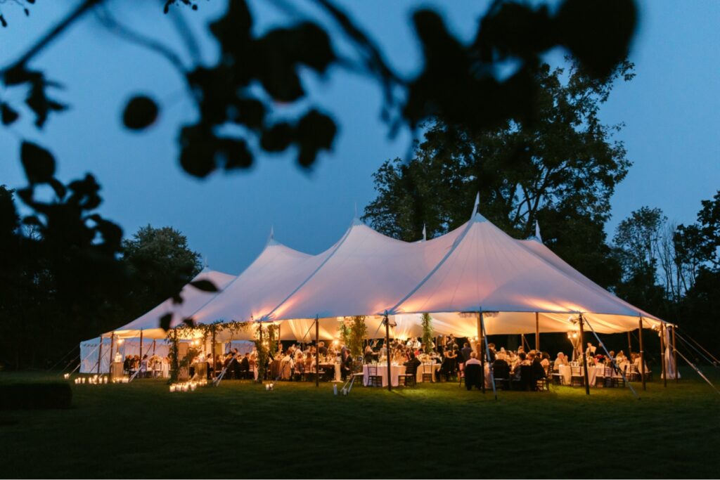 outdoor white tent wedding reception at The Inn at Barley Sheaf by Emily Wren Photography