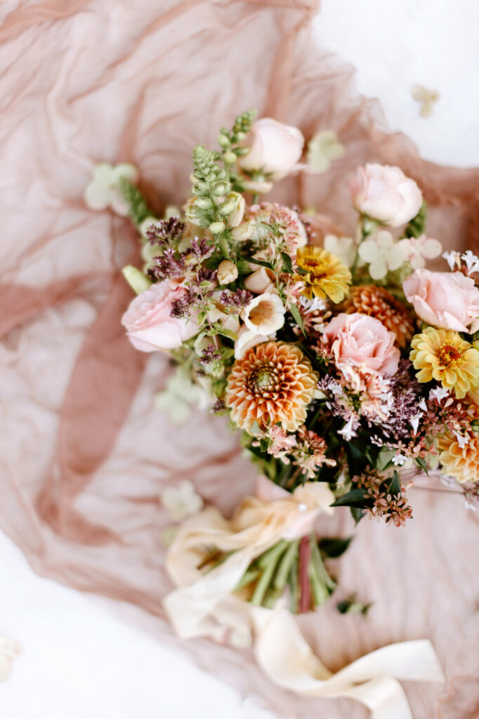 colorful fall bridal bouquet by Emily Wren Photography