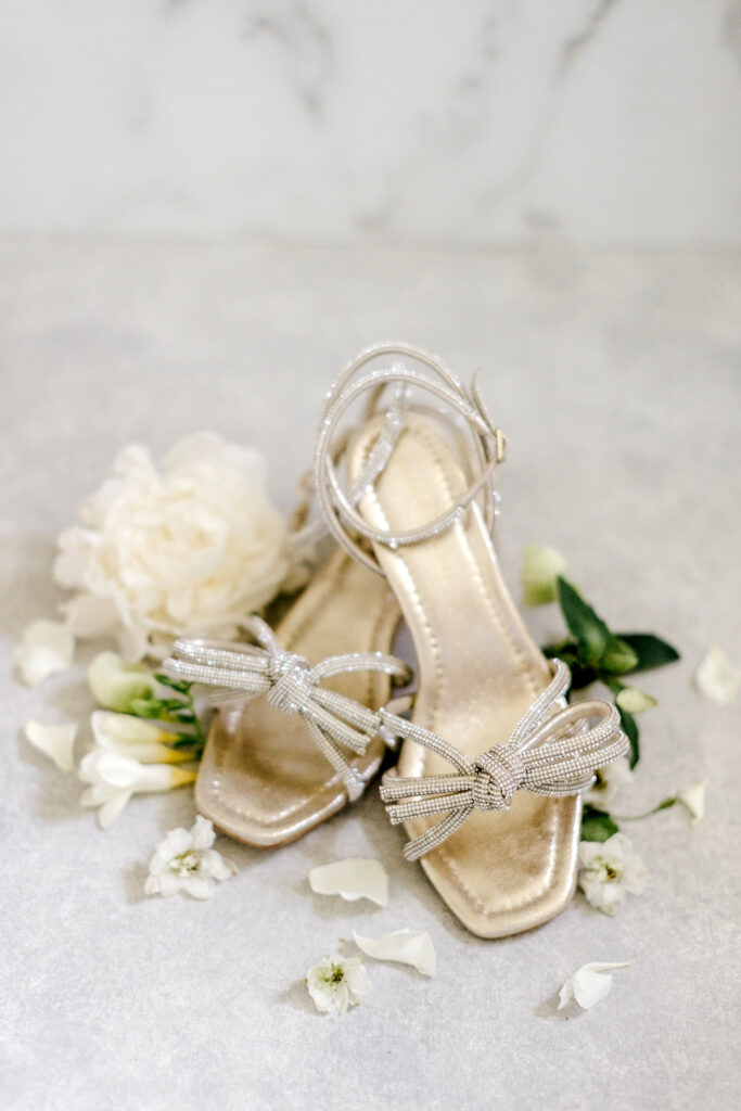 silver bow bridal kitten heels