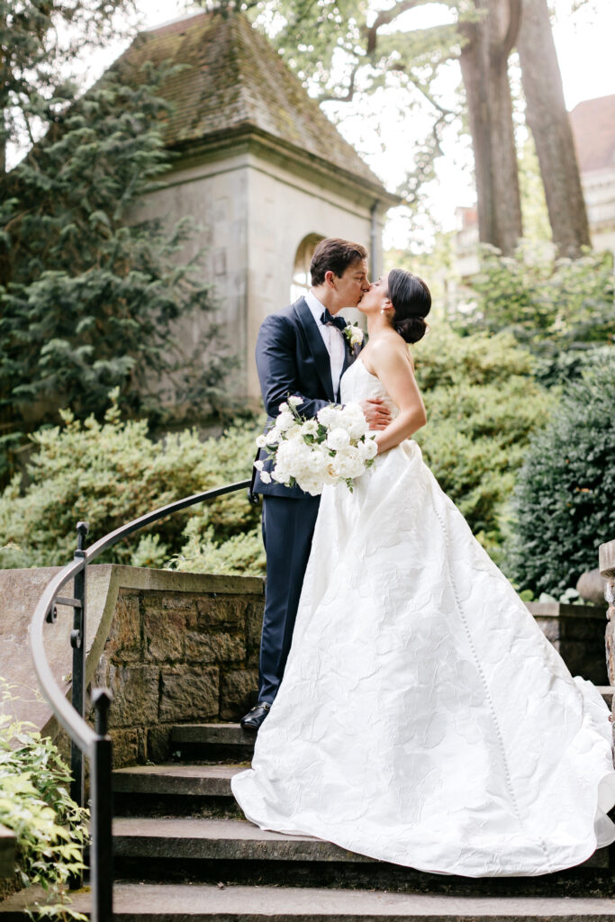 bride & groom portrait in Delaware garden by Emily Wren Photography