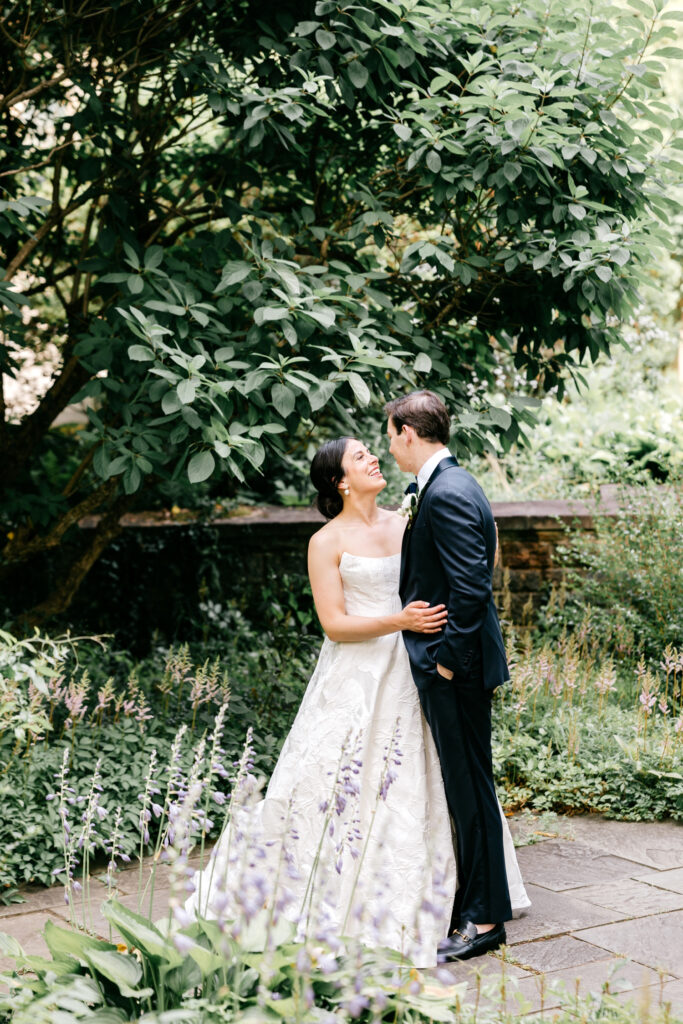 bride & groom in Winterthur Museum's garden by Emily Wren Photography