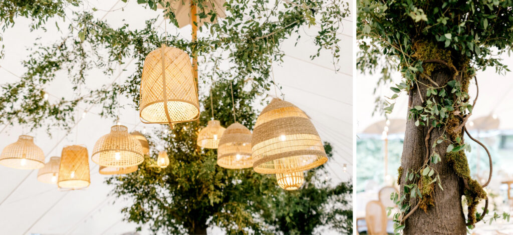 whicker lantern lighting fixtures for garden wedding reception inspiration