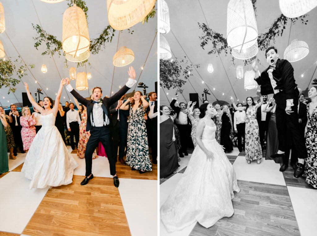 bride & groom dancing and having fun at their Winterhur Musuem wedding reception