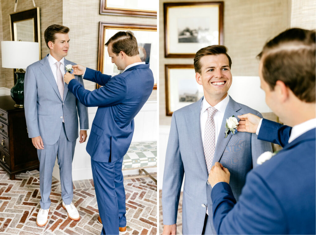 groom getting ready for his summer wedding day in King of Prussia