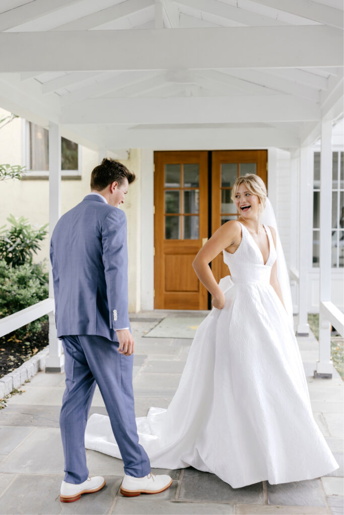 bride & grooms first look at Gulph Mills Golf Club