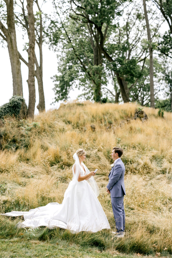 private vow reading in a field at Gulph Mills Golf Club