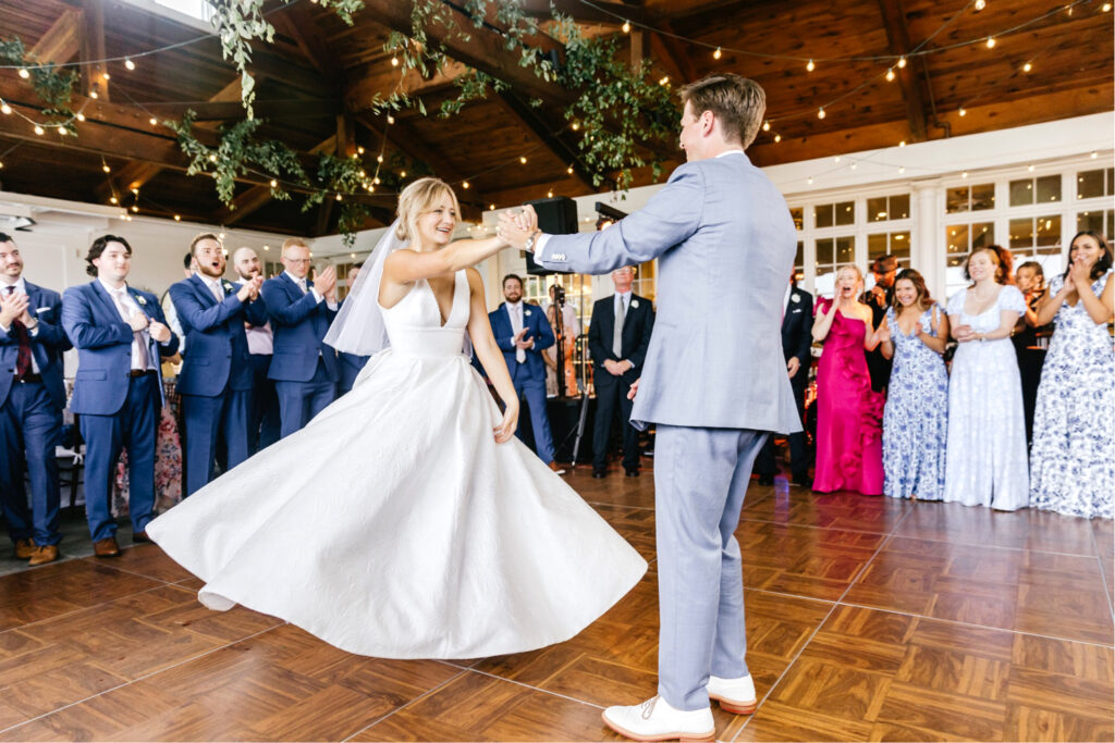 bride & grooms first dance at Gulph Mills Golf Club wedding reception