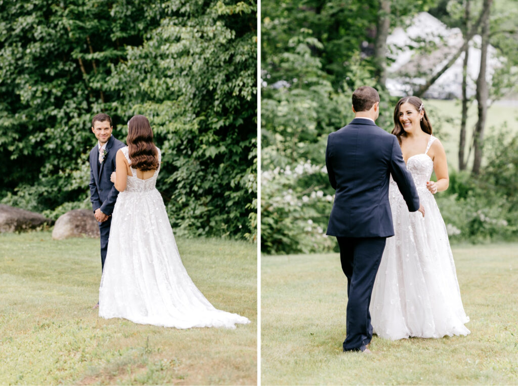 bride & grooms first look at the Hermitage Inn in Vermont