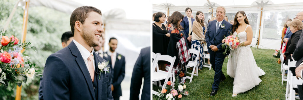 grooms reaction to bride walking down the aisle by Emily Wren Photography