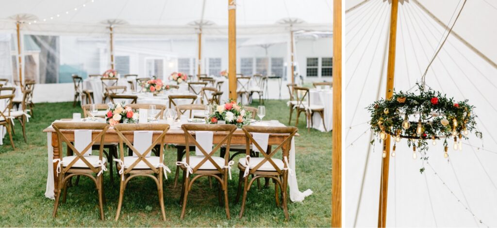 white tent summer wedding reception at The Hermitage Inn