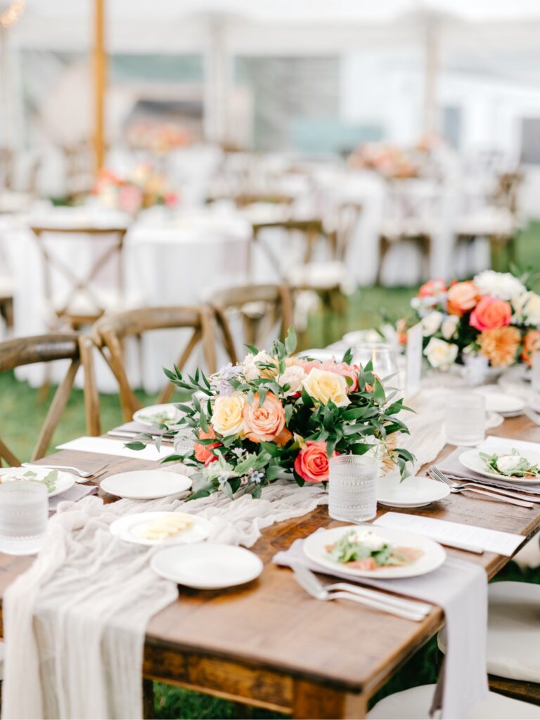 colorful summer wedding reception at The Hermitage Inn in Vermont by Emily Wren Photography