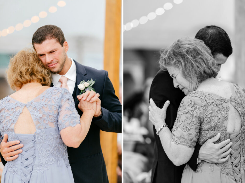 emotional mother son dance at Vermont wedding reception by Emily Wren Photography