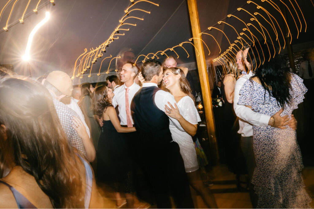 bride & groom dancing at their Vermont wedding reception at the Hermitage Inn