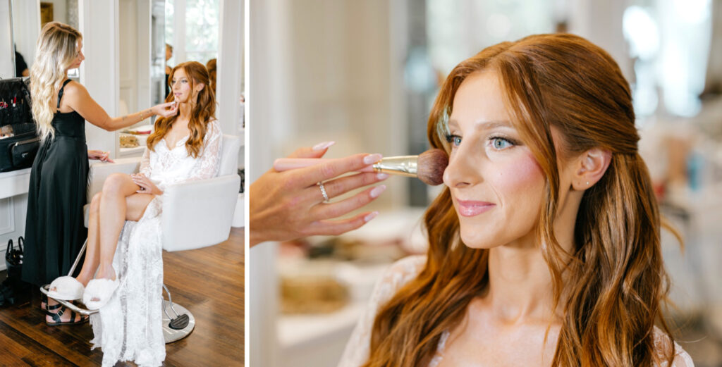 New Jersey bride getting her makeup done for her summer wedding day