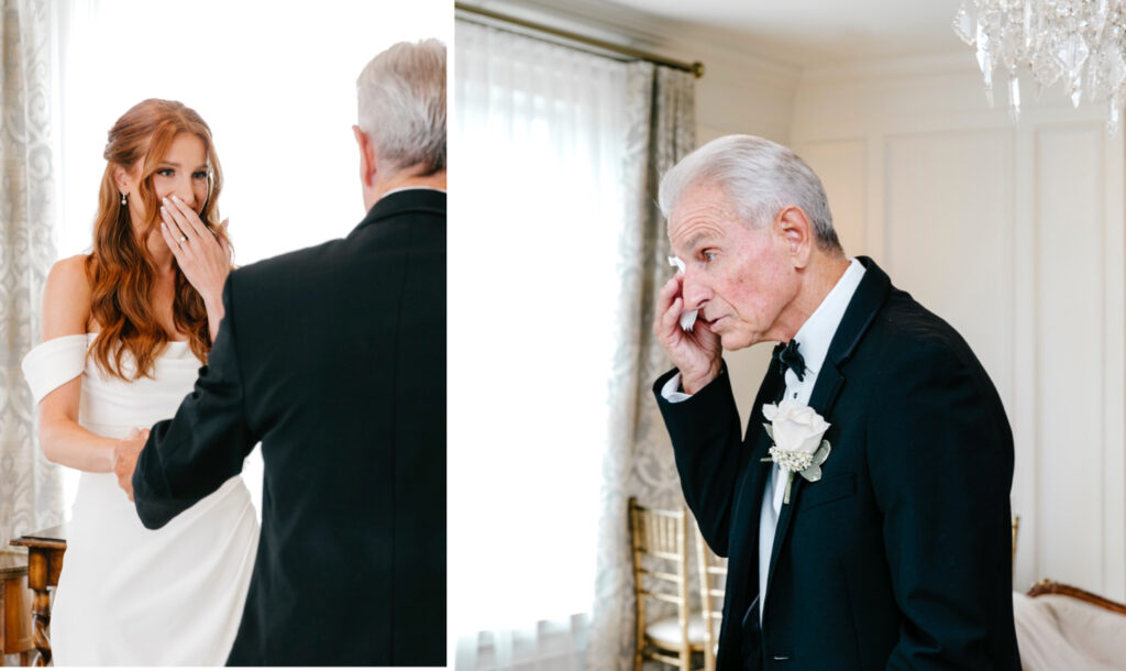 emotional first look with brides father by New Jersey wedding photographer Emily Wren Photography