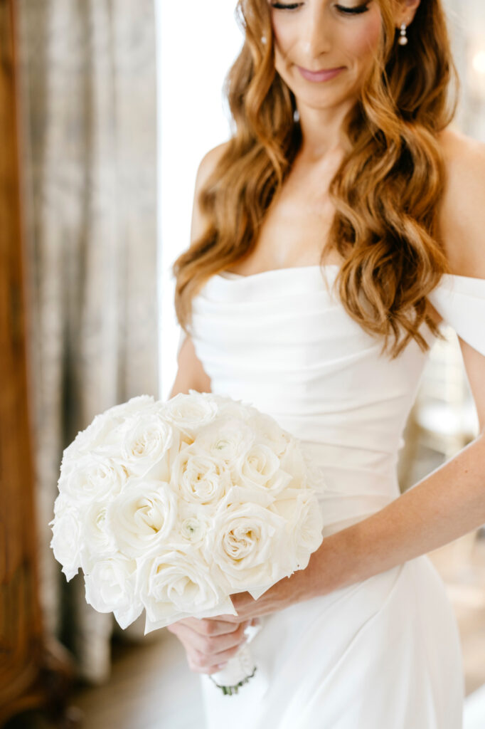 all white roses bridal bouquet