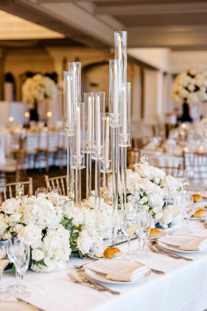 all white wedding reception details by Emily Wren Photography