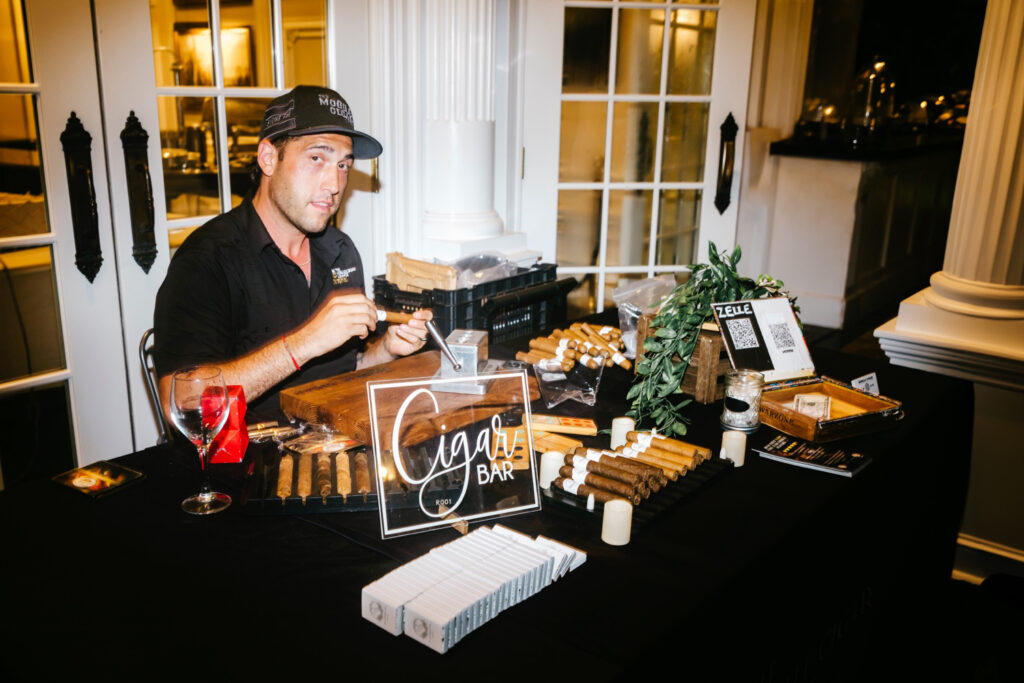 Cigar bar at luxurious New Jersey wedding reception by Emily Wren Photography