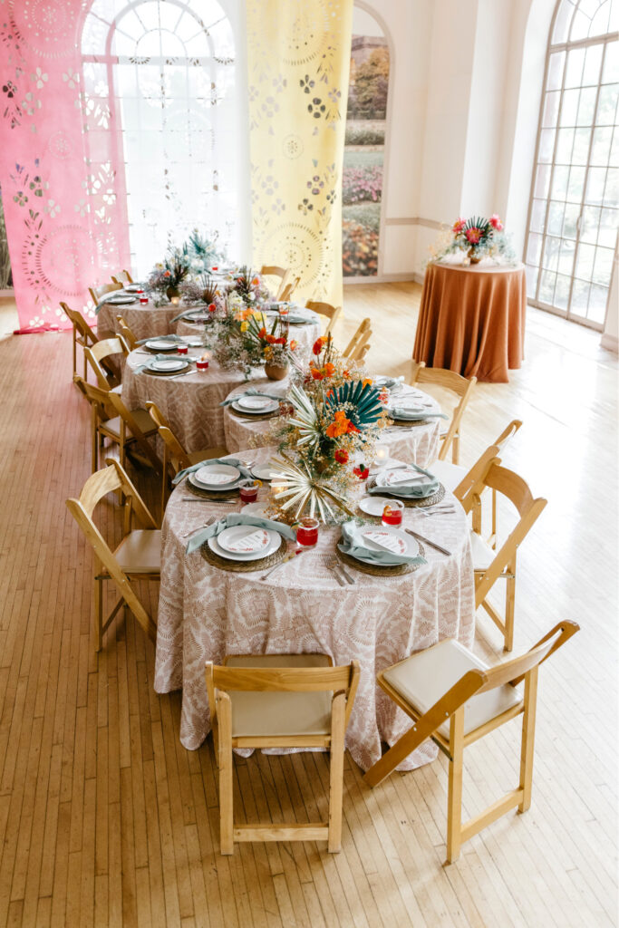 small intimate bohemian wedding reception set up