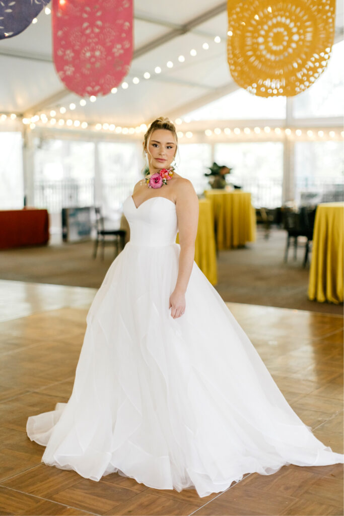 bohemian bride at her wedding reception at The Orangery in Pennsylvania by Emily Wren Photography