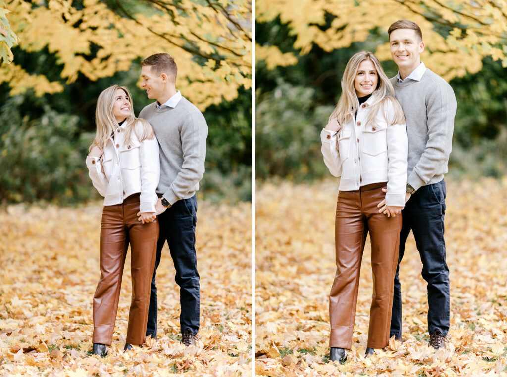 engagement photos in Philadelphia with perfect fall foliage by engagement photographer Emily Wren Photography