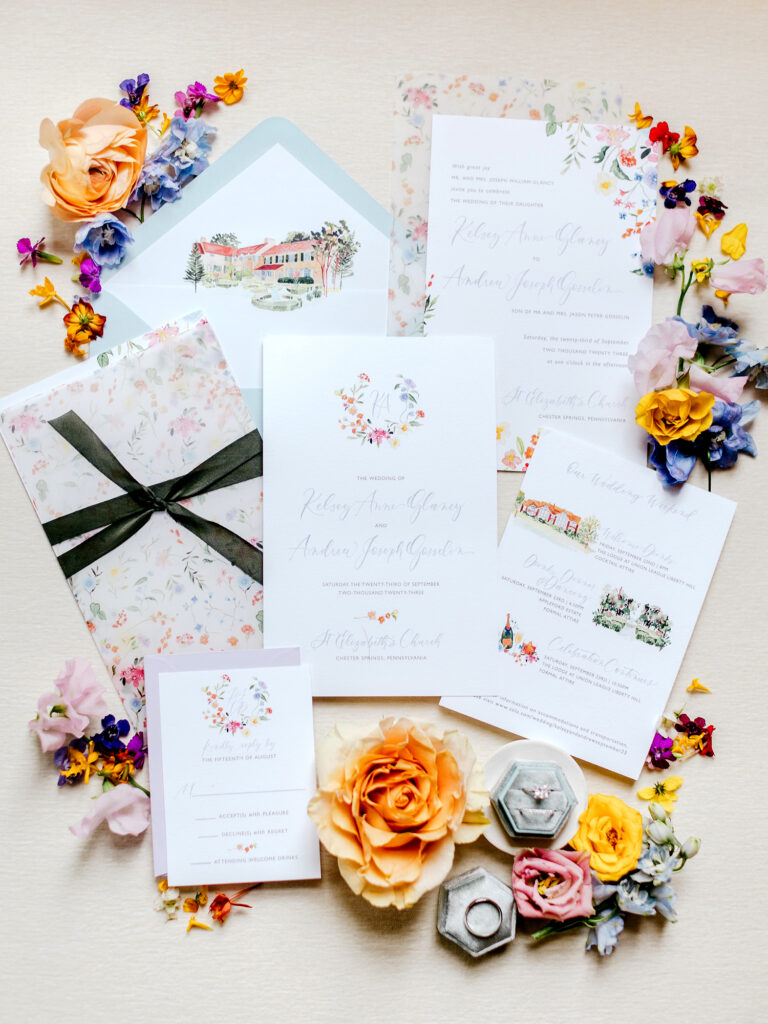 colorful & floral wedding invitation suite by Emily Wren Photography