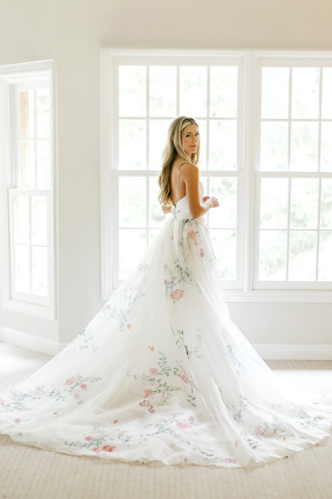 bridal portrait of stunning Villanova bride before her late summer wedding day by Emily Wren Photography