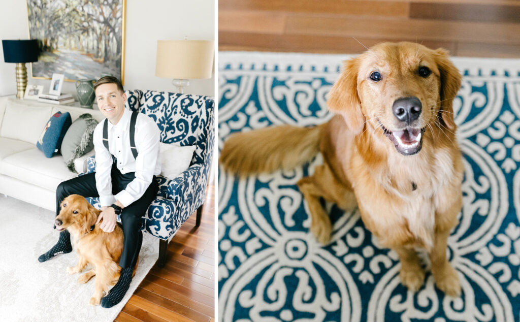 groom with his dog before his Pennsylvania wedding