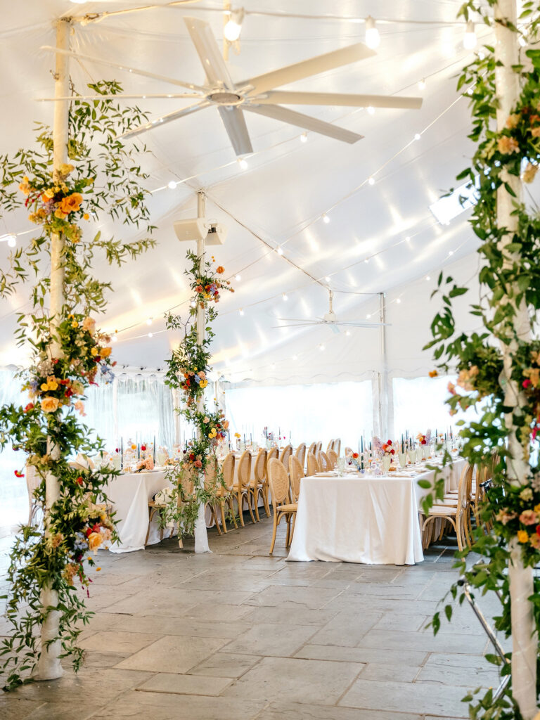 Floral-themed wedding reception at Appleford Estate by Emily Wren Photography