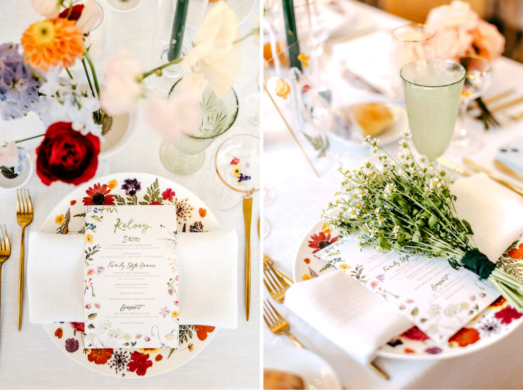 custom menus and plates at Appleford Estate late summer wedding reception