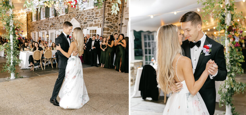 bride & grooms first dance under white tent at Appleford Estate by Emily Wren Photography