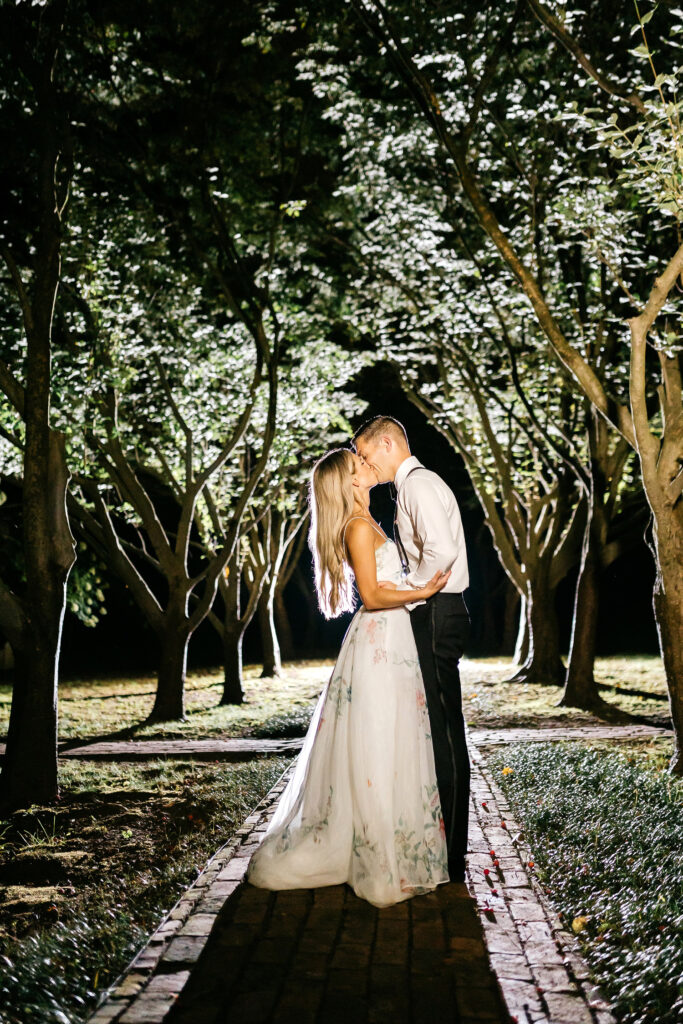 bride & groom night portrait at Appleford Estate during late summer wedding reception by Pennsylvania wedding photographer Emily Wren Photography