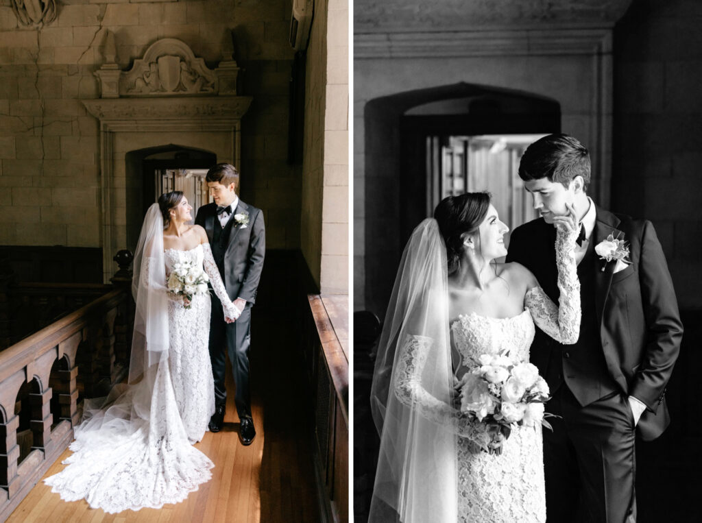 Elegant portrait of bride & groom by luxury wedding photographer Emily Wren Photography