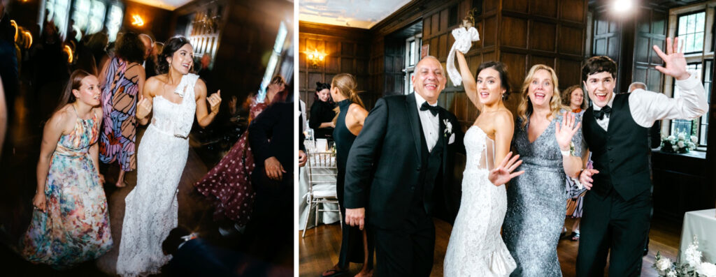 bride and groom dancing and having fun at their elegant Parque Ridley Creek wedding reception