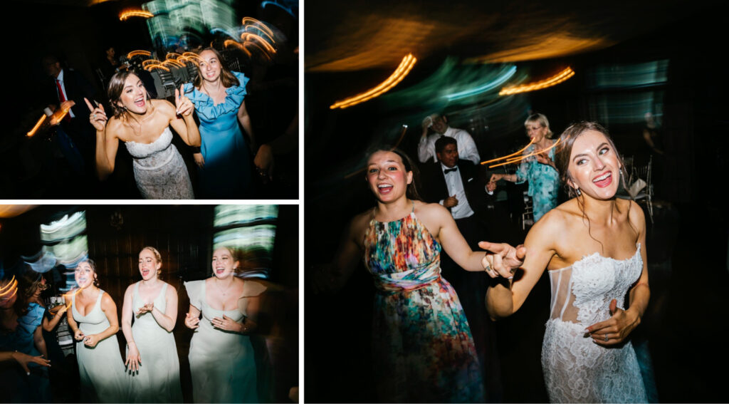 bride dancing with her bridesmaids at her Pennsylvania wedding reception by Emily Wren Photography