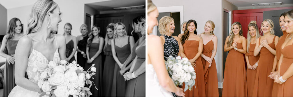 brides first look with her bridesmaids by Emily Wren Photography