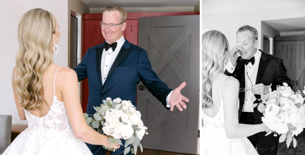 emotional first look with brides dad by luxury wedding photographer Emily Wren Photography