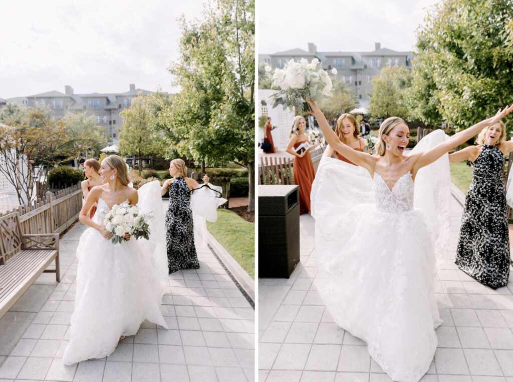 bride celebrating and getting excited for her fall wedding day in Maryland